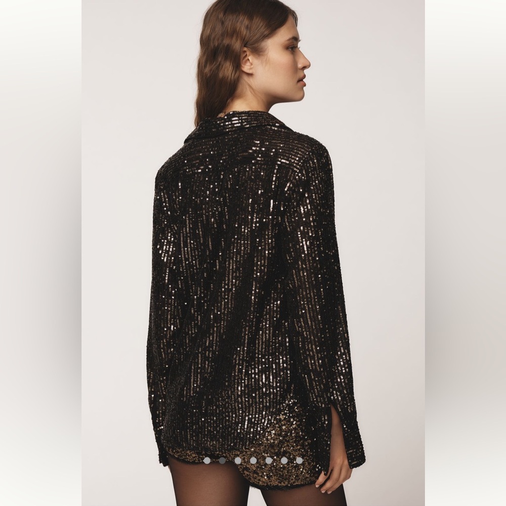 NWT Remie Black Sequin button down - Picture 3 of 9